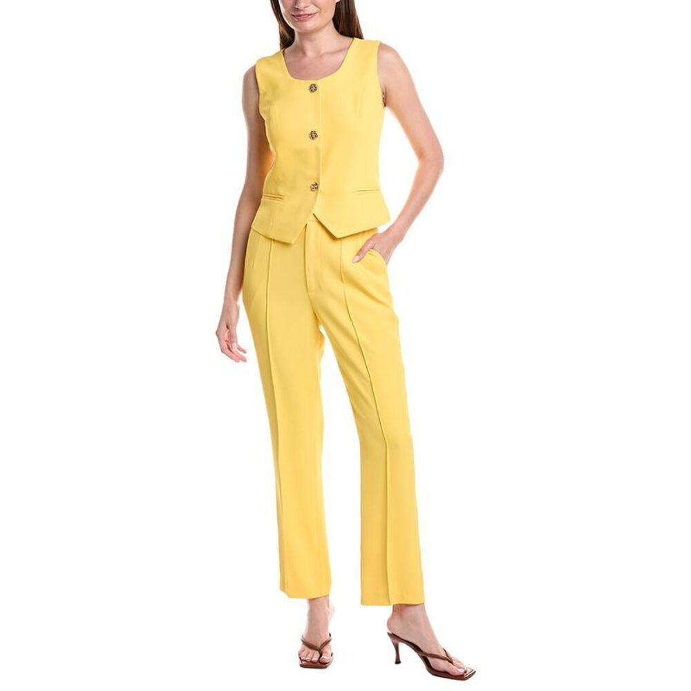 Pascale La Mode Womens  2Pc Vest & Pant Suit, Yellow